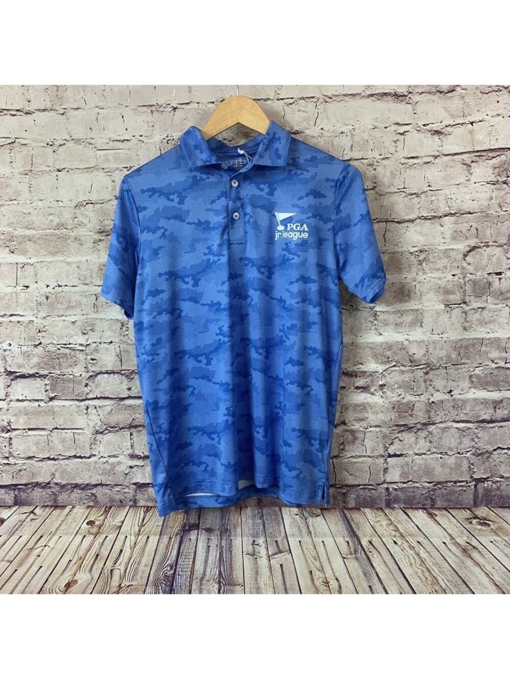 Garb Golf Blue Camo Print PGA Jr League Masters 13 Polo